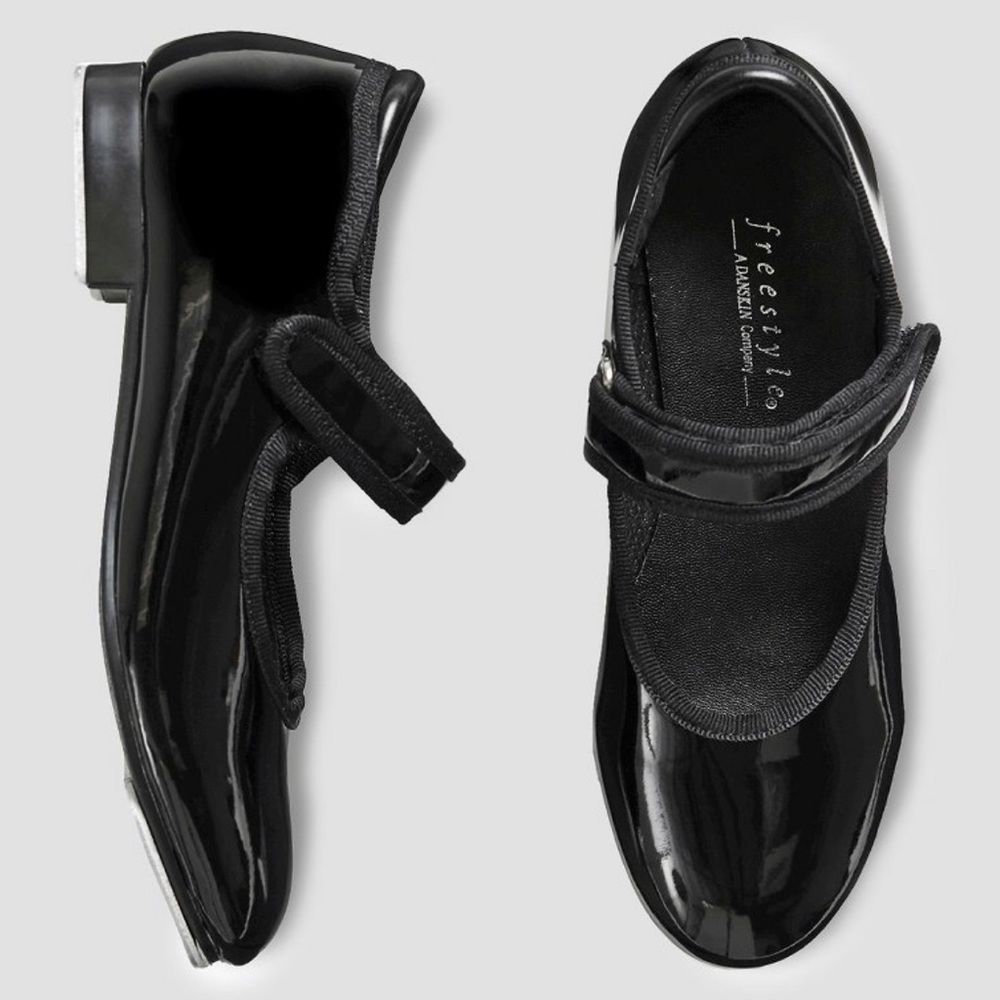 NWOT Danskin Freestyle Kids’ Size 10 Black Patent Leather Tap Shoes